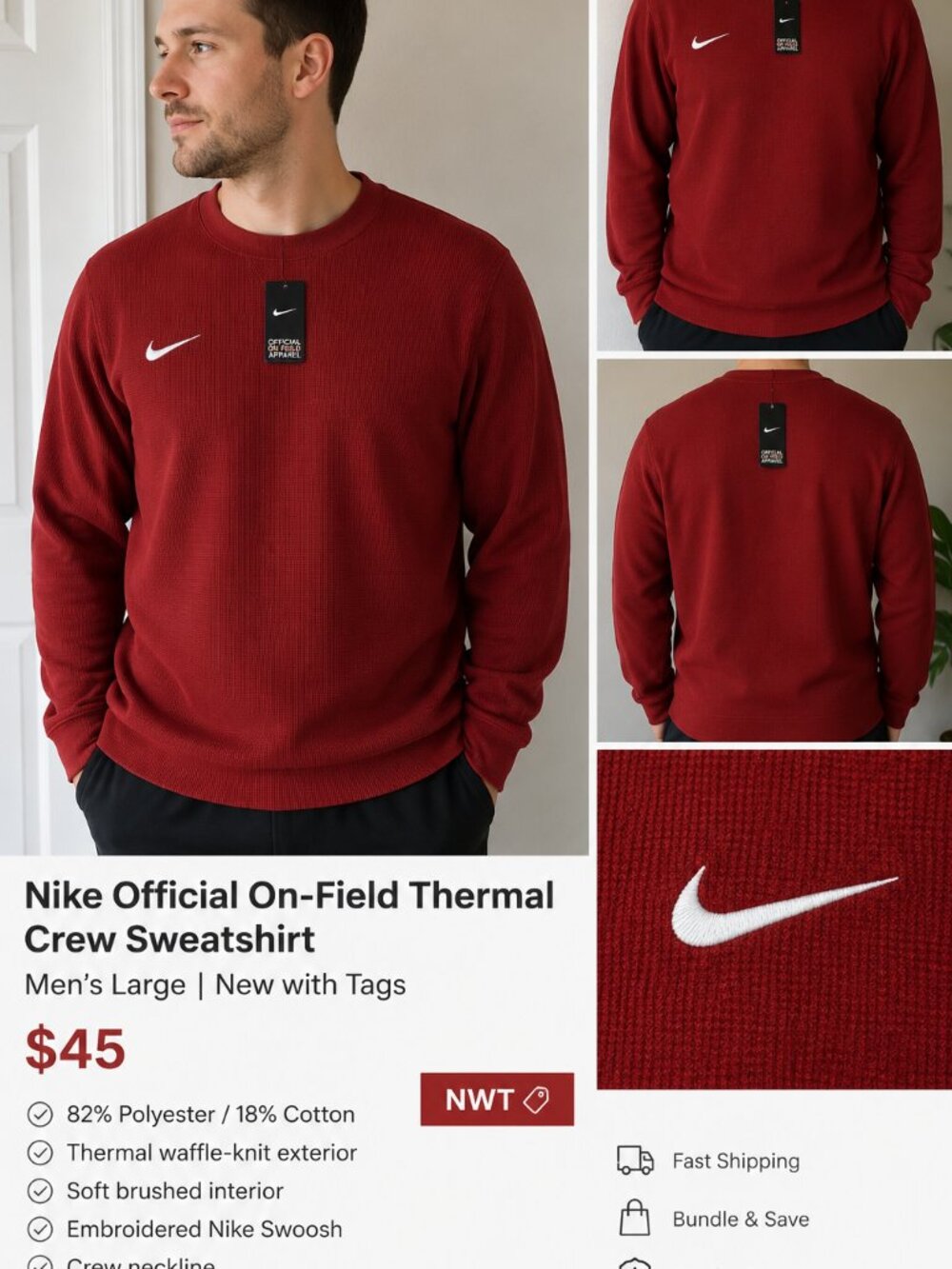 Nike Official On-Field Thermal Crew Sweatshirt – Men’s Large – NWT
